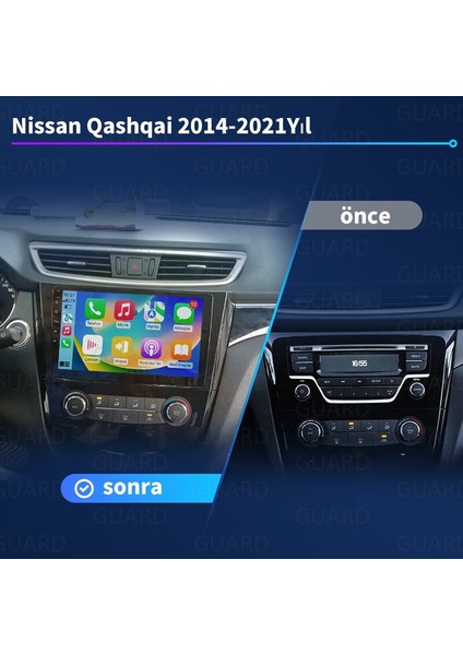 Nissan Qashqai 2014-2021 Yıl Android Sürüm 13 Kablosuz Carplay Navigasyon Multimedya 10 Inç Ekran 4gb Ram +64GB Hafıza Çerçeveli ve arka görüş kameralı