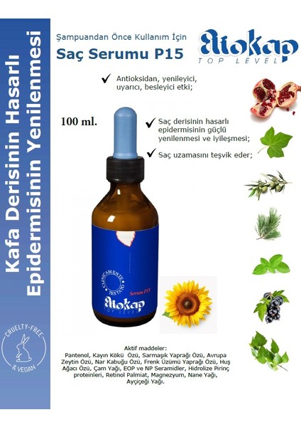 Antioksidan, Yenileyici ve Besleyici Saç Serumu P15, 100 ml.