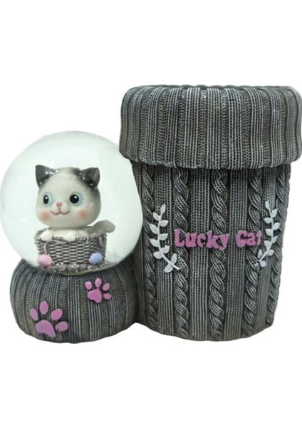 Lucy Cat Işıklı Kar Küresi Kalemlik Seti