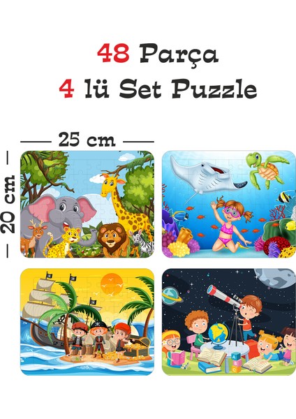 48 Parça Ahşap Eğitici Yapboz Puzzle Seti (Set 4)