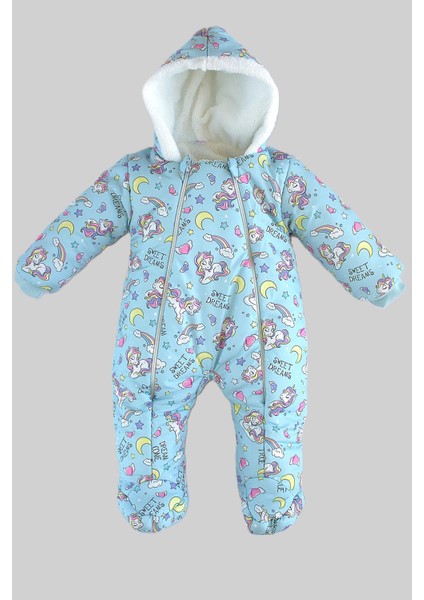 Unicorn Sweet Dreams Desenli Yeni Sezon Sabit Patikli Kürklü Bebek Kozmonot Astronot Tulum