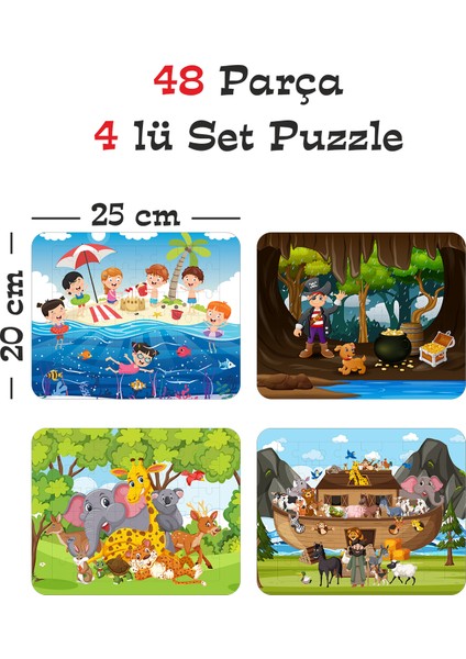 48 Parça Ahşap Eğitici Yapboz Puzzle Seti (Set 2)