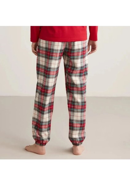 Pamuklu 4 Mevsim Giyilebilir Beli Ayarlanabilir Kadın Tek Alt Ekoseli Pijama W606