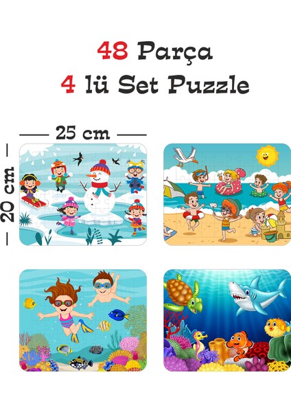 48 Parça Ahşap Eğitici Yapboz Puzzle Seti (Set 1)