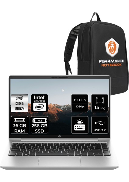 Probook 440 G10 Intel Core I5 1335U 36GB 256GB SSD 14" Fhd Fdos Taşınabilir Bilgisayar & Per4 Çanta 8A565EAPN331