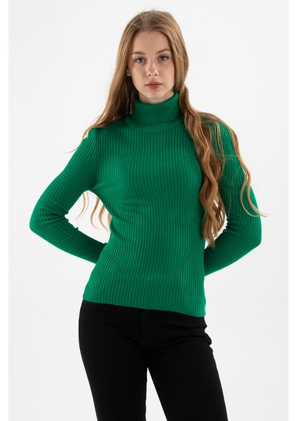 Slim Fit Balıkçı Yaka Fitilli Triko Kazak Bayan Kazak 24K0288K1