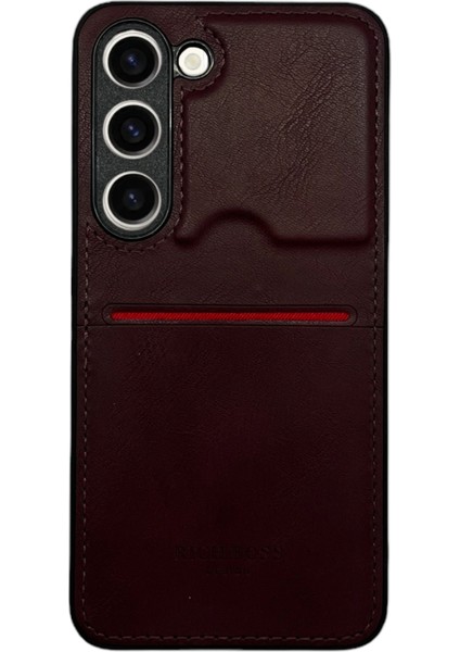 Samsung Galaxy S21 FE Kartlıklı Rich Boss Lüx Deri Kılıf Koyu Kırmızı