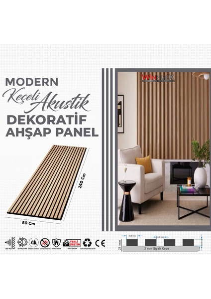 Keçeli Dekoratif Akustik Ahşap Panel – Savana Meşe (50X240CM).