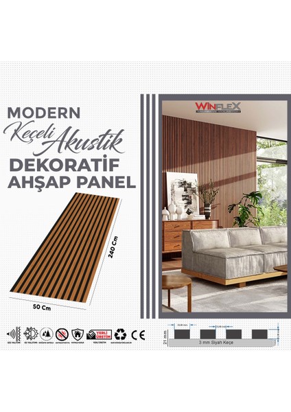 Keçeli Dekoratif Akustik Ahşap Panel – Bambu Renk (50X240CM).