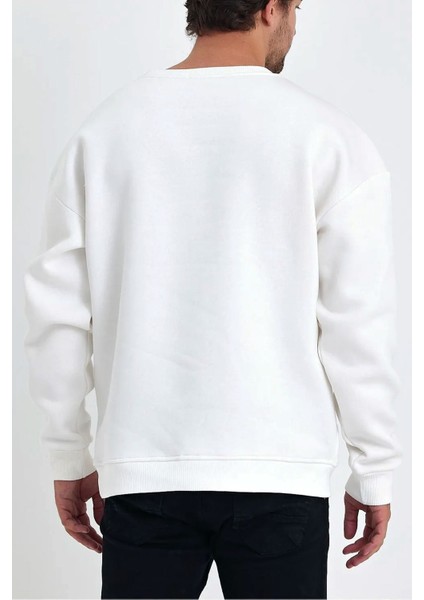 Ying Yang Kedi Baskılı Beyaz Unisex Kadın Erkek Pamuklu Sweatshirt CU322