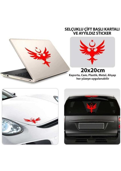 Anadolu Selçuklu Çift Başlı Kartalı Ay Yıldız Araba, Motorsiklet, Kask, Laptop, Cam Sticker