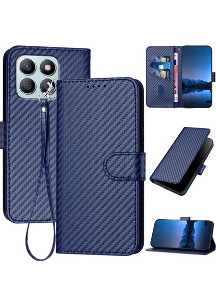 Honor X8B 4g Karbon Fiber Doku Pu Deri Cüzdan Telefon Kılıfı (Yurt Dışından)