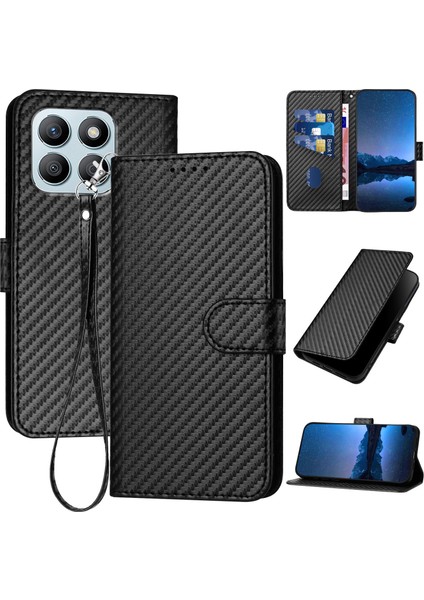 Honor X8B 4g Karbon Fiber Doku Pu Deri Cüzdan Telefon Kılıfı (Yurt Dışından)