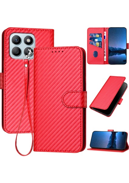 Honor X8B 4g Karbon Fiber Doku Pu Deri Cüzdan Telefon Kılıfı (Yurt Dışından)