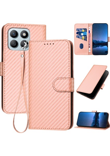 Honor X8B 4g Karbon Fiber Doku Pu Deri Cüzdan Telefon Kılıfı (Yurt Dışından)