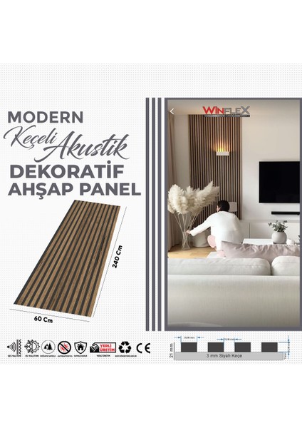 Keçeli Dekoratif Akustik Ahşap Panel – Pera (60X240CM).