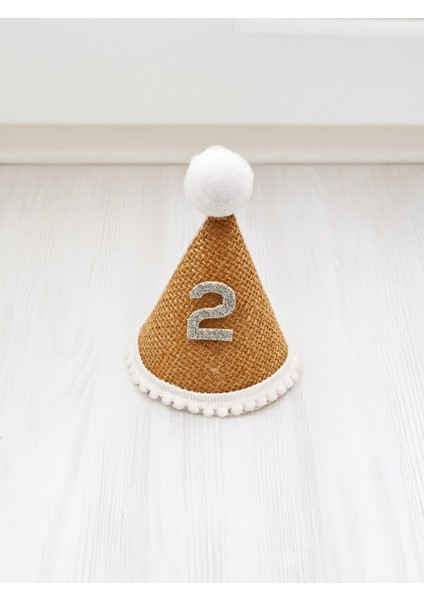 2 Yaş Jüt Kumaş Naturel Ponponlu Parti Şapkası