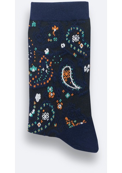 Erkek Lacivert Pamuklu Desenli Soket Çorap A42Y8523