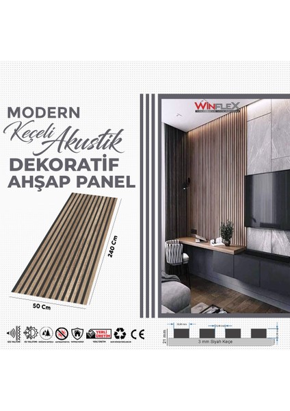 Keçeli Dekoratif Akustik Ahşap Panel – Alaska (60X240CM).