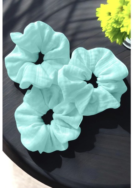Dev Boy 3'lü Muslin Saç Lastiği Oversize Pamuklu Saç Tokası Set Scrunchie Toka Seti