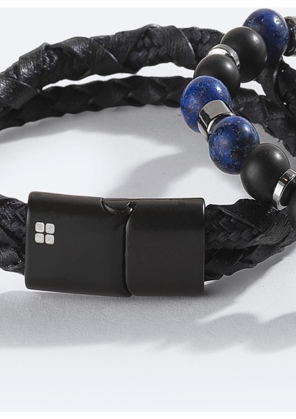 Erkek Lacivert Deri Ceyt Ve Hematit Taşlı Bileklik A42y9620 fiyatları
