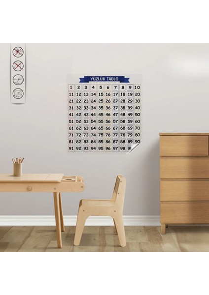 Buffer® Matematik Öğreten Yüzlük Tablo Duvarda Iz Bırakmaz Akıllı Kağıt Yapışkansız Statik 60X60 cm