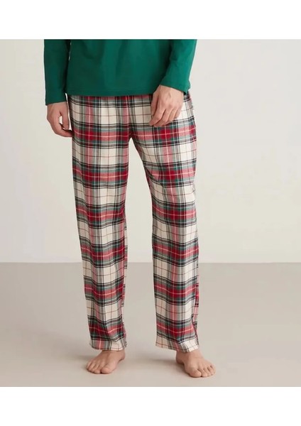 Pamuklu 4 Mevsim Giyilebilir Beli Ayarlı Cepli Erkek Ekoseli Pijama Alt M630