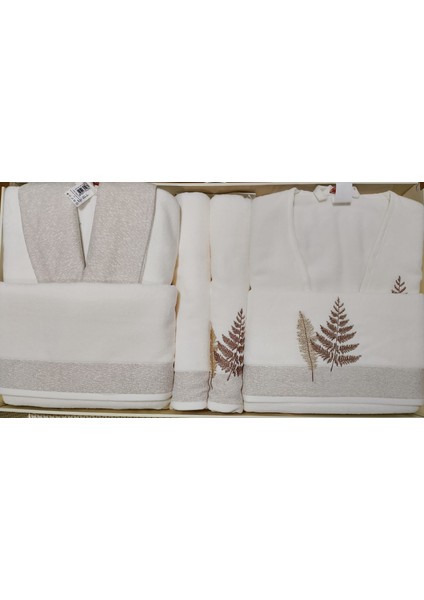 Cotton Bliss Krem-Bej Bornoz Aile Seti