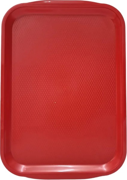 10 Adet Büyük Kırmızı Plastik Servis Tepsisi Kırılmaz Lokanta Büfe Fast Food Kullanım ( 53 X37 Cm)