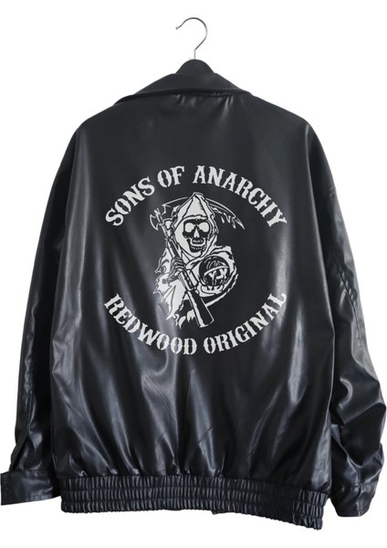 Oversize Sons Of Anarchy Baskılı Streetwear Siyah Astarlı Deri Ceket, Soa Baskılı Deri Ceket fiyatları