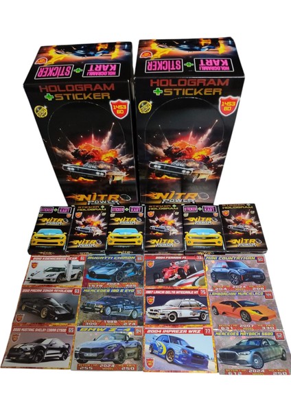 Nitro Power 1453 Bd Araba Kartları Yapışkanlı Hologramlı Nostalji ve Süper Araba Oyun Kağıtları modelleri