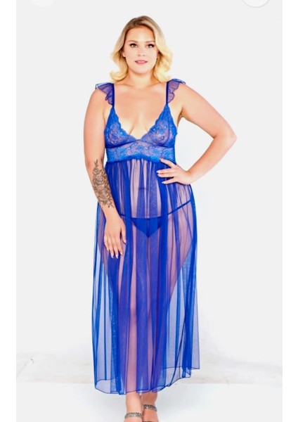 Tül Transparan Özel Tasarım Uzun Kadın Gecelik