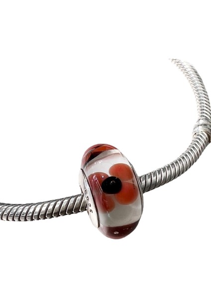 Turuncu Çiçekli Murano Charm