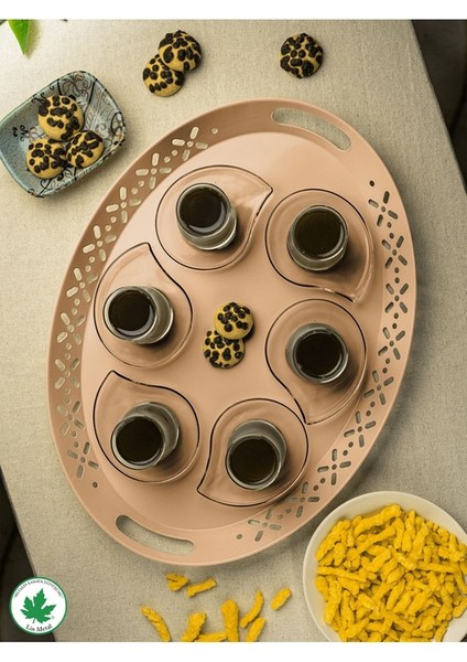 Lalin Tepsi Metal Oval Servis Tepsisi Cappuccino, Romantik Tepsi, Büyük Tepsi,çay Kahve Tepsisi