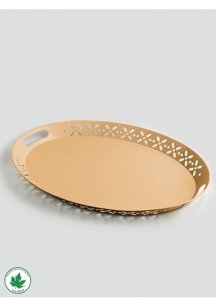 Lalin Tepsi Metal Oval Servis Tepsisi Cappuccino, Romantik Tepsi, Büyük Tepsi,çay Kahve Tepsisi