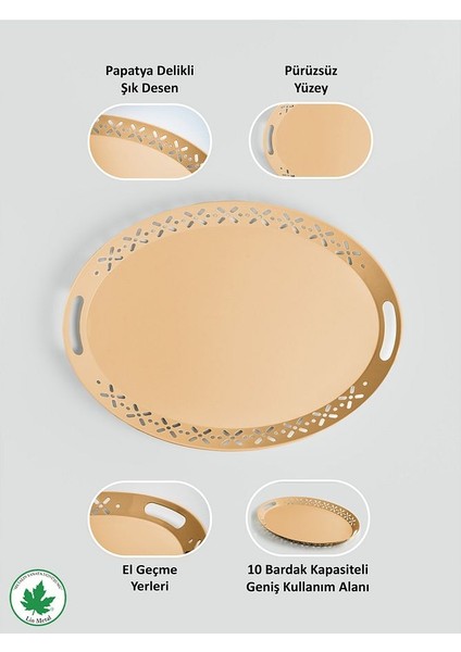 Lalin Tepsi Metal Oval Servis Tepsisi Cappuccino, Romantik Tepsi, Büyük Tepsi,çay Kahve Tepsisi