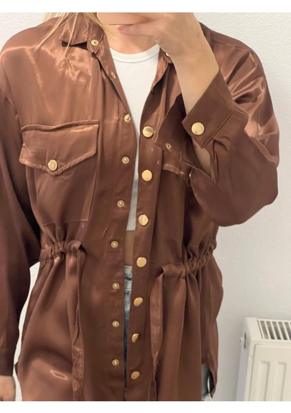 Miyu Kahve Saten Gold Düğme Gömlek fiyatları