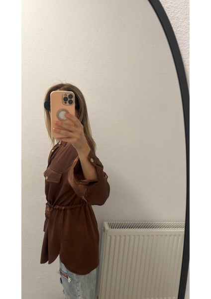 Miyu Kahve Saten Gold Düğme Gömlek fırsatları