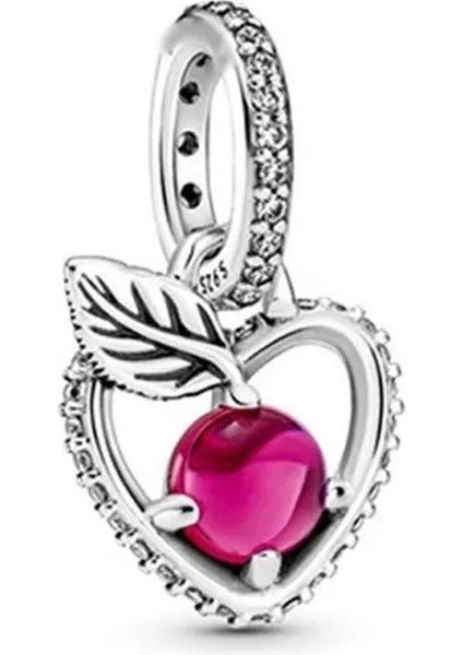 Sallantılı Pembe Taşlı Kalp Charm