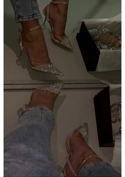 Lady Şeffaf Gümüş Kristal Taşlı 8 cm Şeffaf Kadeh Topuklu Düğün Nişan Abiye Ayakkabı modelleri