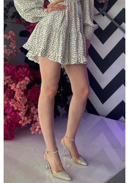 Lady Şeffaf Gümüş Kristal Taşlı 8 cm Şeffaf Kadeh Topuklu Düğün Nişan Abiye Ayakkabı indirimleri