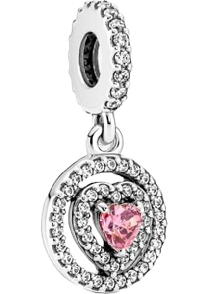 Pembe Taşlı Kalp Charm