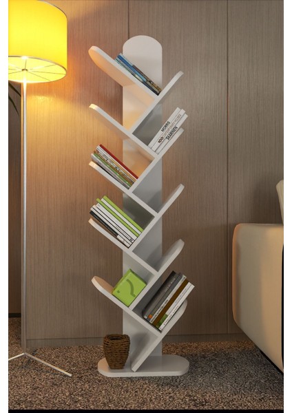 Gold Falez Kitaplık 10 Raflı Dekoratif Bölmeli Ev Ofis Çok Amaçlı Beyaz