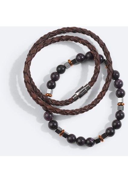 Erkek Kahverengi Deri Ceyt Ve Hematit Taşlı Bileklik A42y9615 modelleri