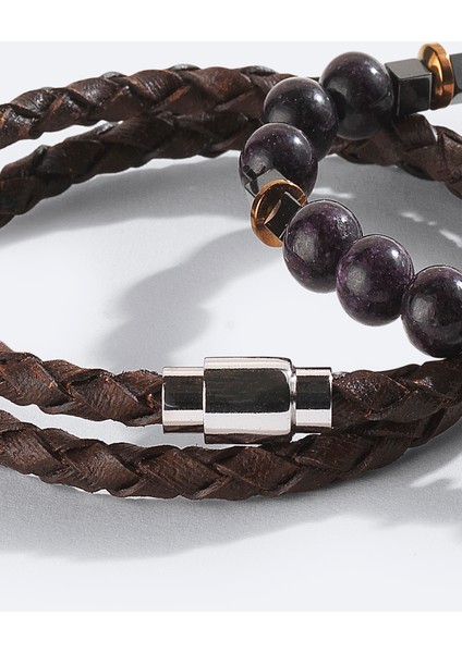 Erkek Kahverengi Deri Ceyt Ve Hematit Taşlı Bileklik A42y9615 fiyatları