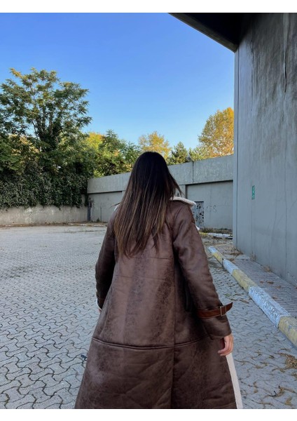 Kuzu Yumoş Kaplama Oversize Midi Boy Chanel Kıraşlı Kaban 200489 Acı Kahve