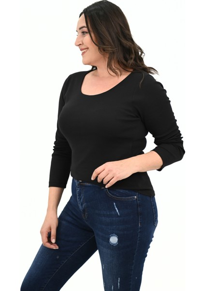 Kadın Büyük Beden Uzun Kollu Basic Bluz 1759-25 fırsatları