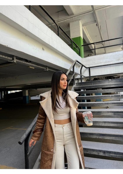 Kuzu Yumoş Kaplama Oversize Midi Boy Chanel Kıraşlı Kaban 200489 Taba
