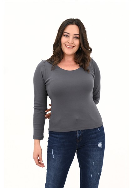 Kadın Büyük Beden Uzun Kollu Basic Bluz 1759-25 fırsatları