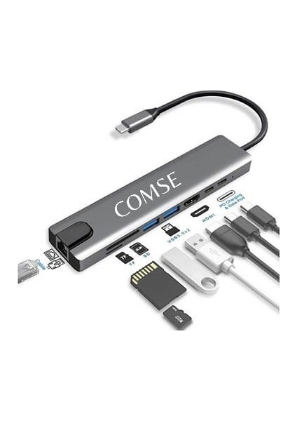 Macbook Pro Air Uyumlu USB Type-C 8 Hub Dönüştürücü Çevirici Çoklayıcı USB Hdmı Micro Sd 8 Girişli